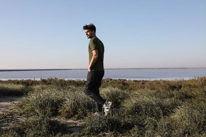 Tee-shirt Coton bio Clovis Col Henley - Vert Kaki