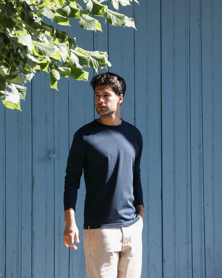T-shirt manches longues Homme Bleu Marine - Coton Bio