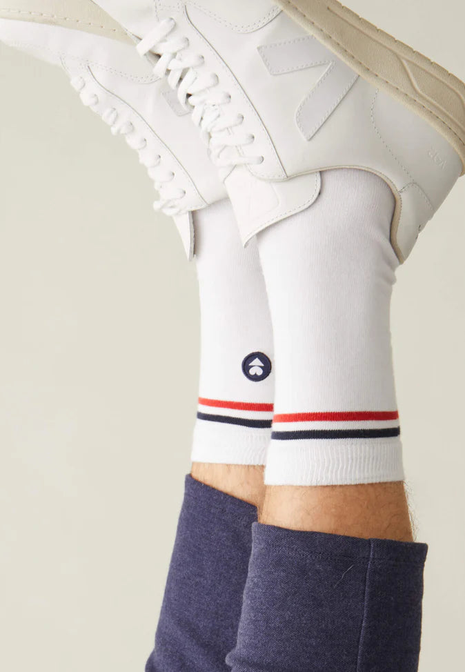 Chaussettes mi-hautes en coton bio - Lucas drapeau blanc